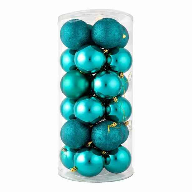 Sada vánočních ozdob paví zelená 8 cm plastové koule, 8× mat, 8× glitter, 8× lesk, balení 24 ks