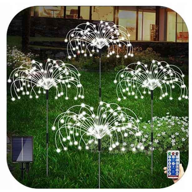 4ks Solární Zahradní Lampy Pampeliška Stromek Ohňostroj Ozdoba 480 LEDb