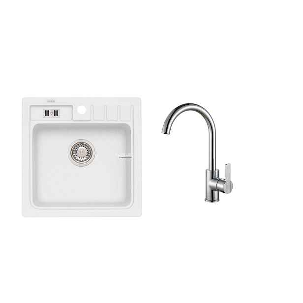 Alveus SET ALVEUS NIAGARA 20/11 + BATERIE TONIA CHR - bílý granitový dřez 465 x 465 mm v setu s baterií