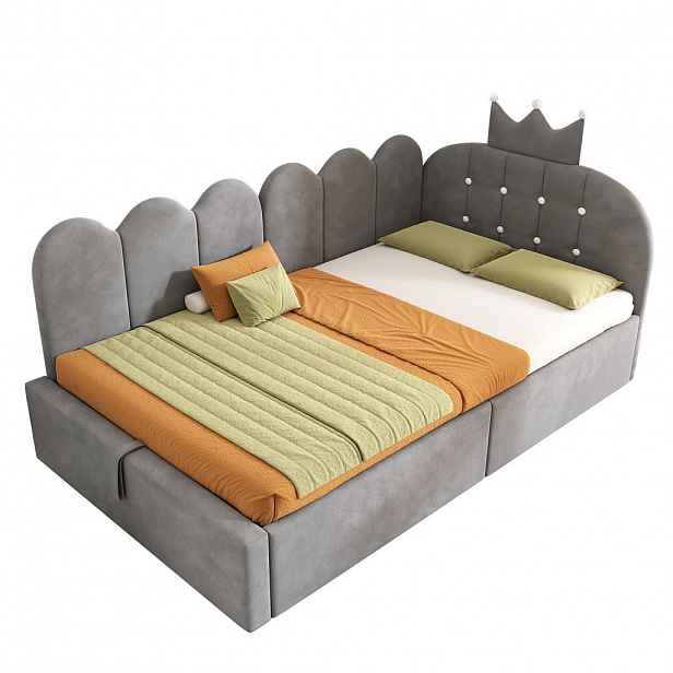 CHICFURN DENNÍ POSTEL 90/200 cm v šedé barvě se sametovým čalouněním a úložným prostorem