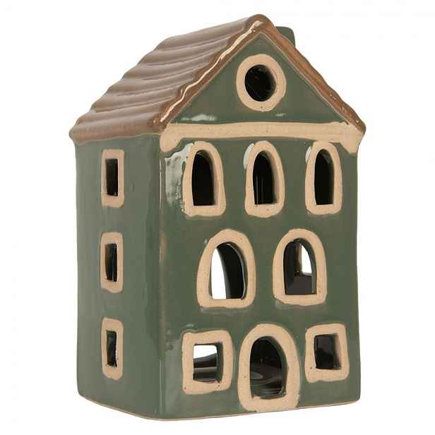 Zelený keramický domek na čajovou svíčku Lamont - 9*8*15 cm Clayre & Eef