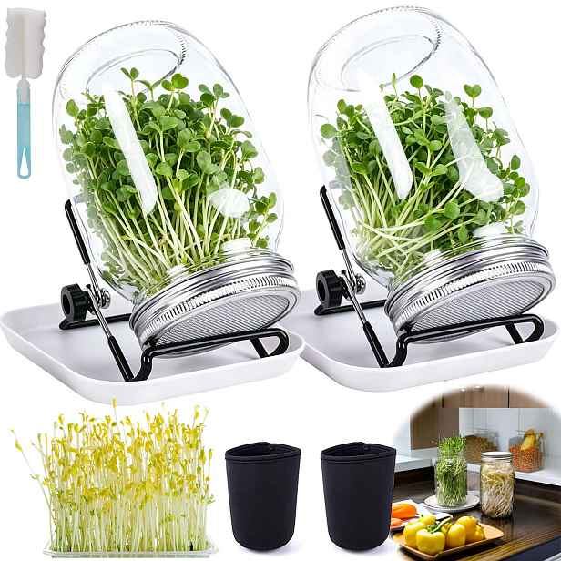 2KS Skleněných Sklenice Na Klíčení Pro Pěstování Mikrogreenů 1000 ML S Talířem