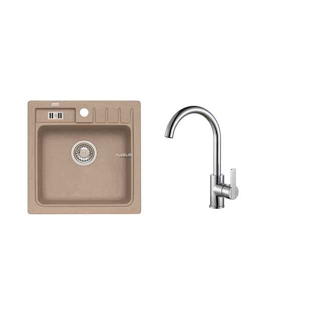 Alveus SET ALVEUS NIAGARA 20/55 + BATERIE TONIA CHR -  béžový granitový dřez 465 x 465 mm v setu s baterií