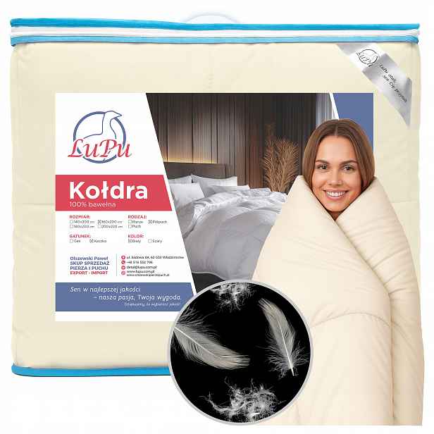Přikrývka 160x200 Péřová celoroční antialergická Polopuch Kačí Ecru Lupu