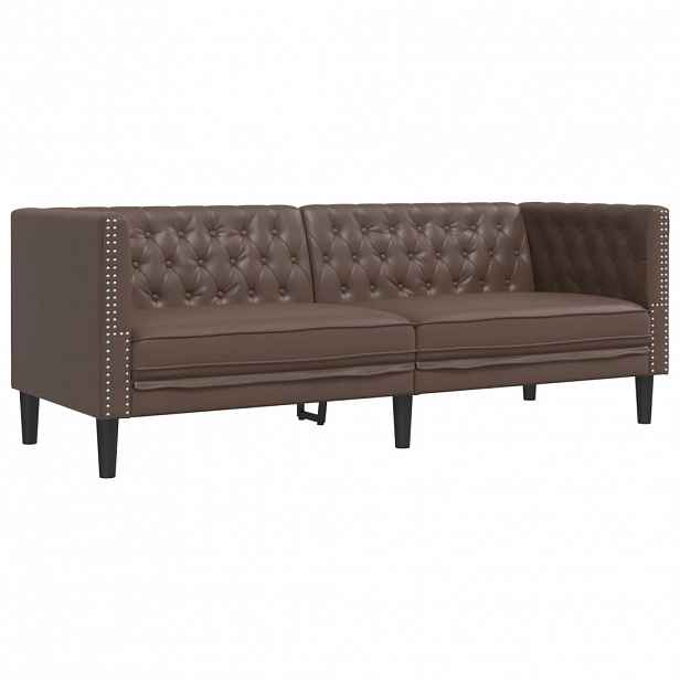 vidaXL Pohovka Chesterfield 3místná hnědá umělá kůže