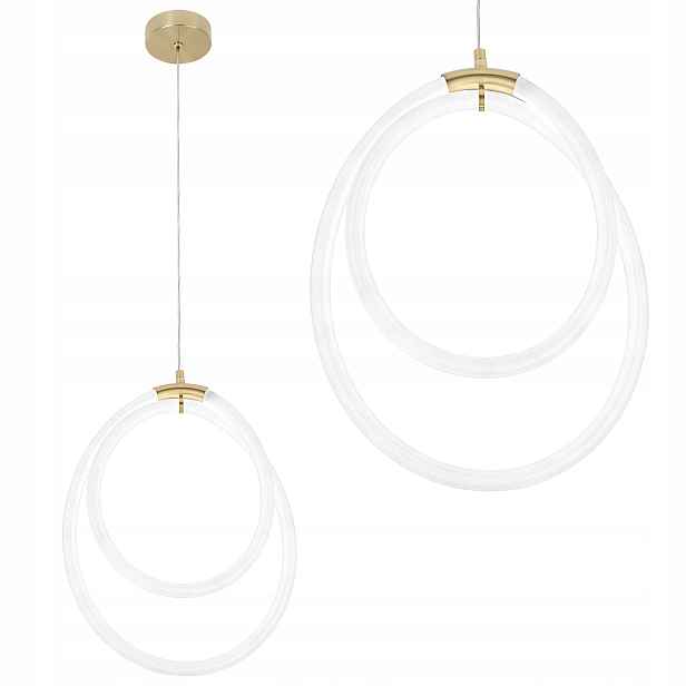 Závěsná lampa Led ring dva kruhy bílé zlaté prvky minimalistická zlatá