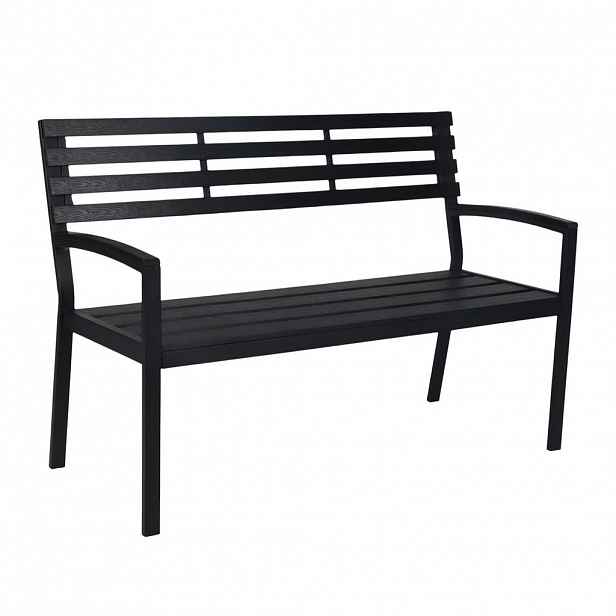 Relaxdays ZAHRADNÍ LAVICE Černá kov WPC pro 2 osoby 128 cm