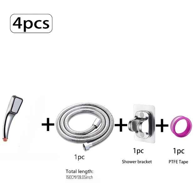 TEMU Čtyřdílná sada čtvercové tlakové ruční sprchové hlavice s 300 otvory pro Lotus Head vodou šetřící sprchovou hlavici, včetně hadice 59,06 palců +