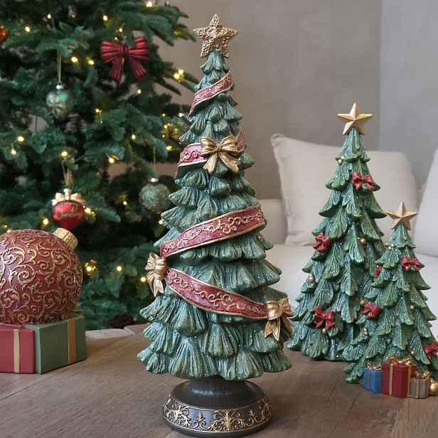 Zelený vánoční stromek se stuhou a mašlemi Noël Tree z polyresinu – Ø 15*40 cm Chic Antique