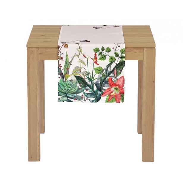 Běhoun na stůl 40x150 cm, zelené listy a motýlci