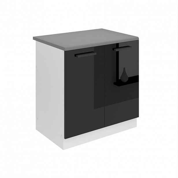 B BELINI GROUP SKŘÍŇKA POD DŘEZ 80 cm SDZ s pracovní deskou, s 2 dvířky, Černá lesklá