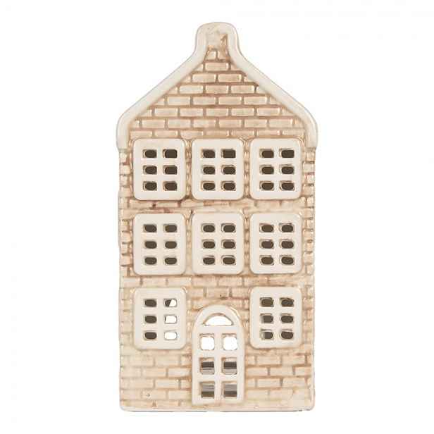Béžový keramický domek na čajovou svíčku Lamont - 9*10*19 cm Clayre & Eef