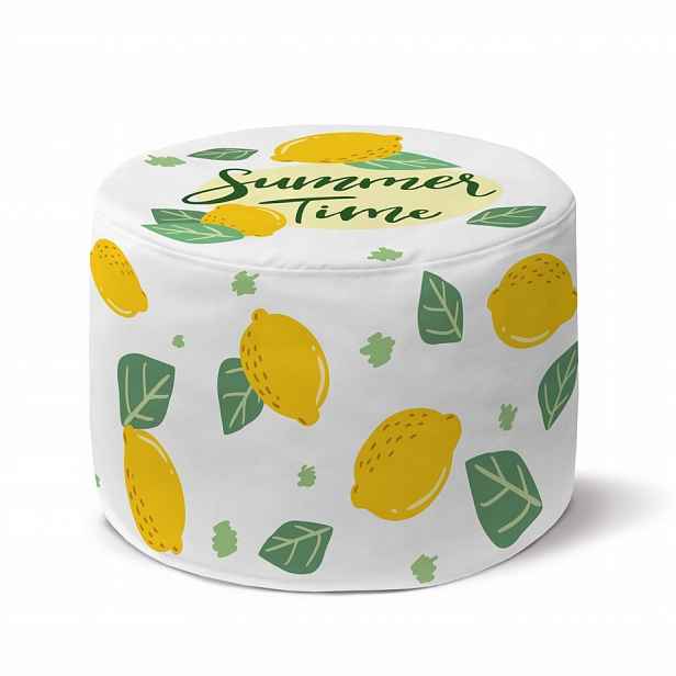 Bílá Podnožka s Motivem Citronů Summer Time 35 x 25 cm Křeslo Stolička Kulatá Taburet