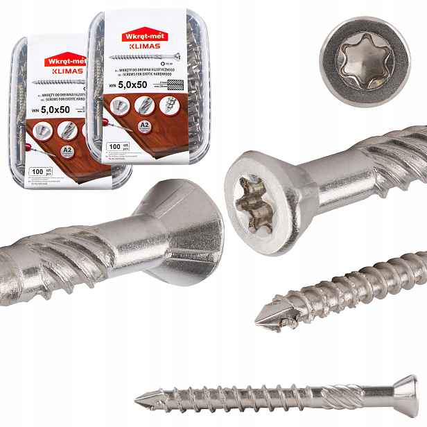 Nerezové vruty do dřeva 5x50 mm 200 ks terasové Torx A2 Klimas Wn
