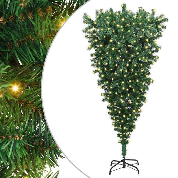 vidaXL Obrácený Umělý Předsvítící Vánoční Strom Zelená 180 cm PVC