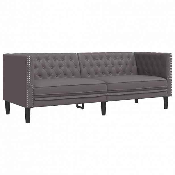 vidaXL Pohovka Chesterfield 3místná šedá umělá kůže