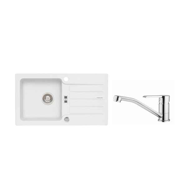 Alveus SET ALVEUS NIAGARA 30/11 + BATERIE RUTA - granitový bílý dřez 775 x 430 mm v setu s baterií