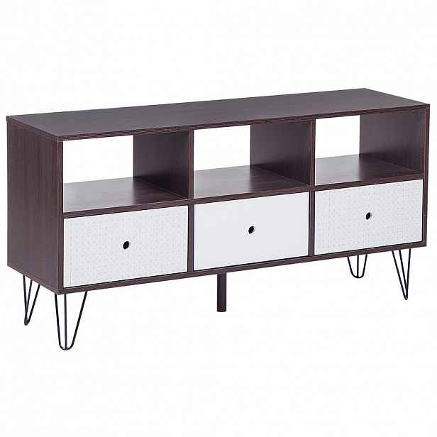 Beliani TV STOLEK Tmavě hnědý, Bílý FOSTON 35/120/60 cm