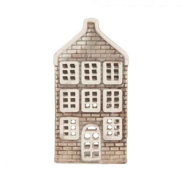 Šedý keramický domek na čajovou svíčku Lamont - 7*7*14 cm Clayre & Eef