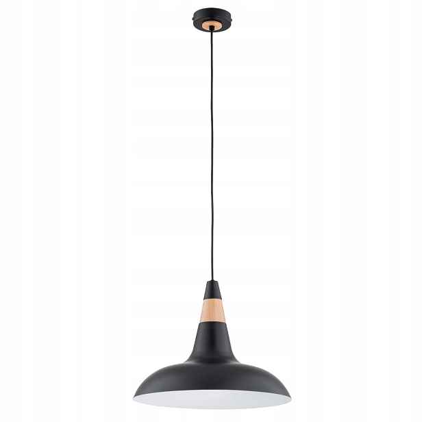 Závěsná lampa loft kulatá černá, světlé dřevo 1xE27 15W, Alfa