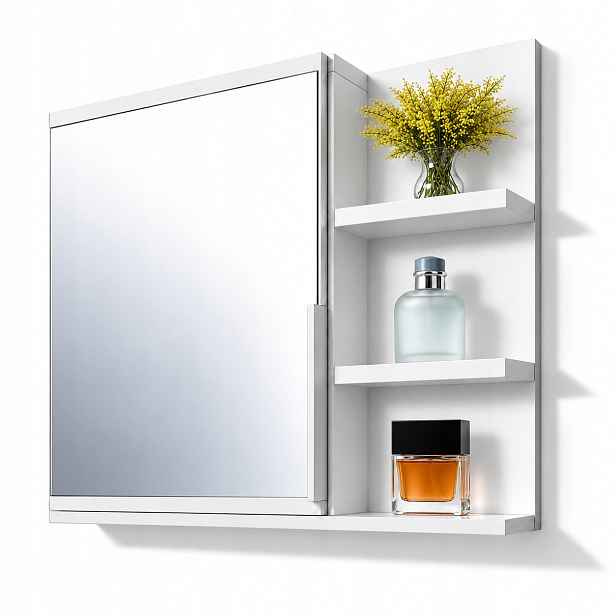 Koupelnová skříňka se zrcadlem 60x50x14 cm bílá závěsná s tlumením dovírání Zrcadlová