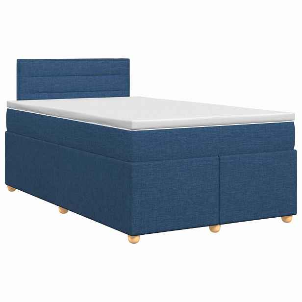 vidaXL Postel boxspring s matrací s čelo Modrá 120 x 190 cm Textil