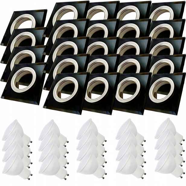 24x Skleněná Černá Stropní Lampa Čtverec Objímka Led Žárovky 1.5W