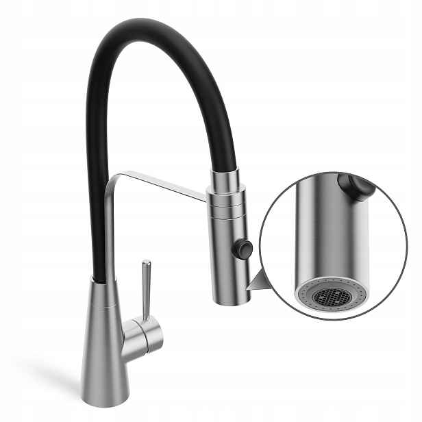 Kuchyňský Kohout Inox Kartáčovaný 475 MM S Vytahovací Sprškou 360°