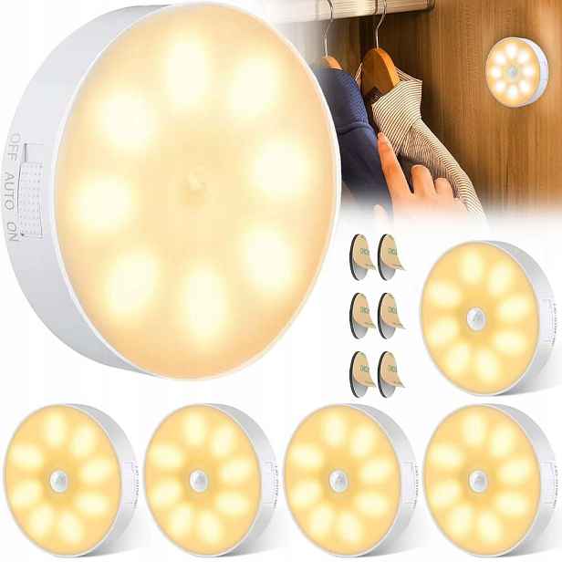 Noční Lampa Led S Pohybovým Senzorem, Nabíjecí, Bezdrátová, Nástěnná, 6 Ks