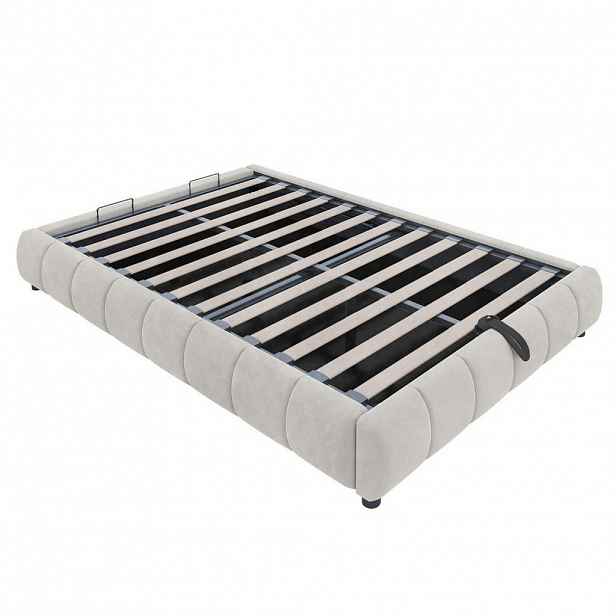OKWISH ČALOUNĚNÁ postel 140/200 cm béžová z flanelu s LED osvětlením a úložným prostorem
