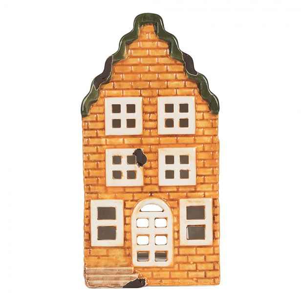 Oranžový keramický domek na čajovou svíčku Lamont - 9*10*19 cm Clayre & Eef