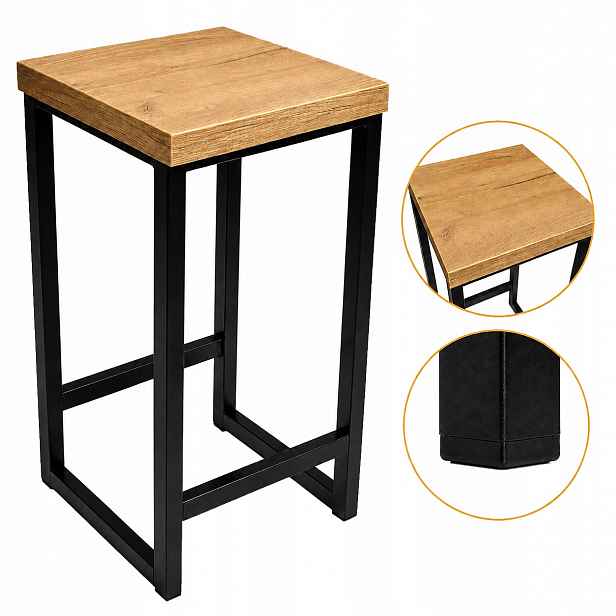 Stolička barová židle loft 60 cm kovová barová stolička dub craft zlatý Gramix