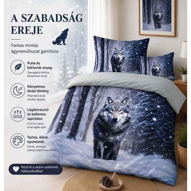 TEMU Vlčí 3D 3dílná sada povlečení - 80% bavlna, 20% polyester, povlečení se zvířecím potiskem, směs bavlny a polyesteru, měkká textilie, prodyšná,