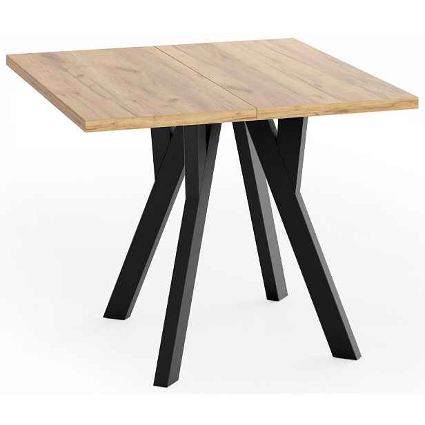 WFL GROUP ČTVERCOVÝ Rozkládací Stůl Clover s Černými Bukovými Nohami – Dub Craft – 80 x 80 / 130 cm