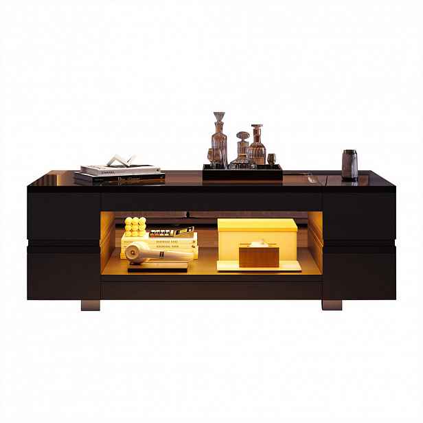 FLIEKS KONFERENČNÍ STOLEK Černý LED Bluetooth Lesk