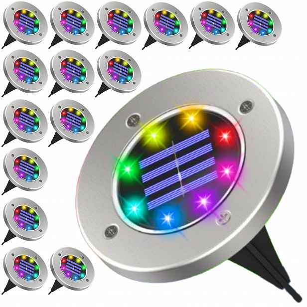 Led Solární Lampy Do Zahrady Zapichovací Barevné Nájezdové Lampy Disk 16 Ks