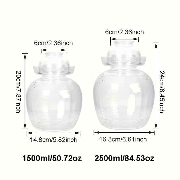 TEMU 1 ks, 1500 ml/2500 ml skleněná nádoba na nakládání, fermentační nádoba s vodní zátkou, skleněná nádoba s víkem, fermentační sada, zavařovací