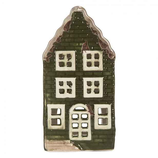 Tmavě zelený keramický domek na čajovou svíčku Lamont - 7*7*14 cm Clayre & Eef