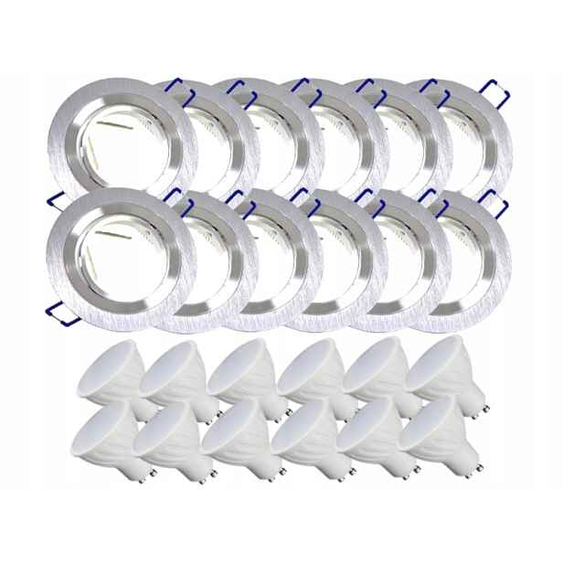 12x Hliníková Lampa Inox Stropní Zapuštěná Led Žárovky 3W