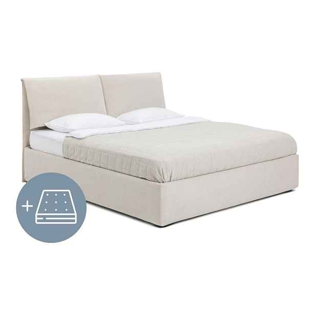 Béžová čalouněná dvoulůžková postel s úložným prostorem s matrací/s roštem 180x200 cm Thessa Pillow – Bonami Selection
