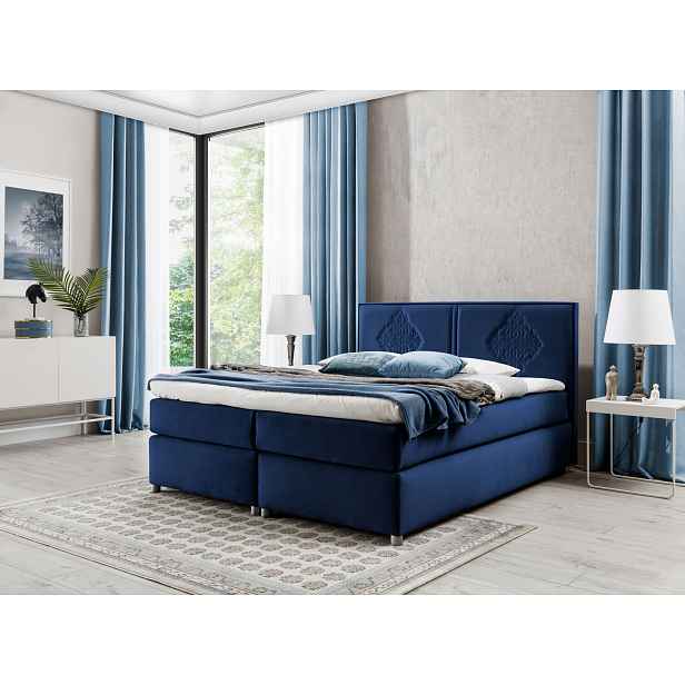 Boxspringová postel AUGUSTA - 180x200, modrá + topper ZDARMA