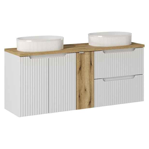 Comad Závěsná skříňka Nova White s deskou a umyvadly 140 cm bílá/dub evoke