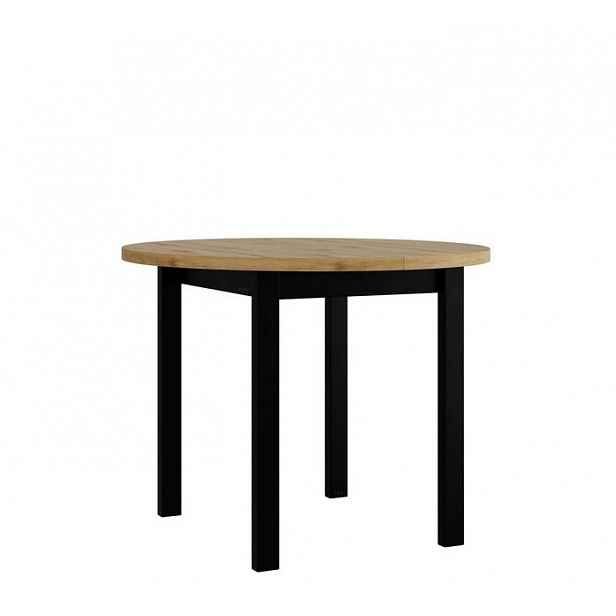 Malý rozkládací kulatý jídelní stůl 100 cm BAIRD 2 - dub artisan / černý