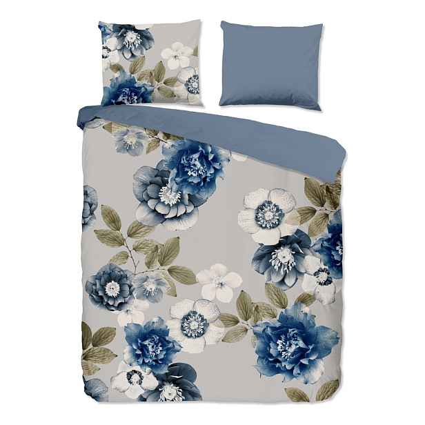 Modro-šedé prodloužené flanelové povlečení na dvoulůžko 200x220 cm Gabin – Good Morning