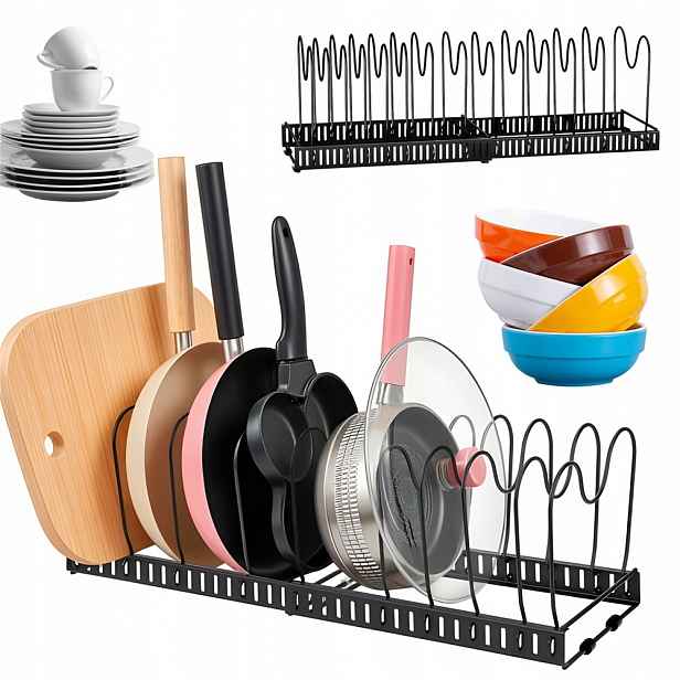 Organizér Na Pánve 14 Nastavitelných Přihrádek Stojan Na Víka 60x18 cm