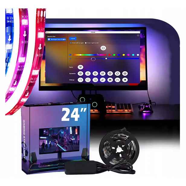 Sada Led pásek Usb Rgbic Pc Ambient Synchronizace obrazovky 24" pro hráče