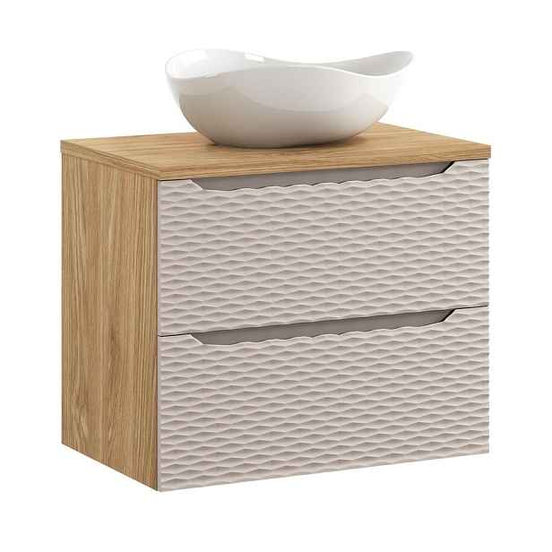 Comad Závěsná skříňka Ocean Cloud I s deskou a umyvadlem 70 cm béžová/dub olejovaný