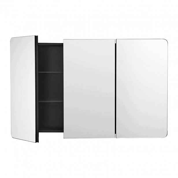 Léková skříňka černá premium 3 dveře 3 zrcadla tvrzené sklo 1017 x 647 mm