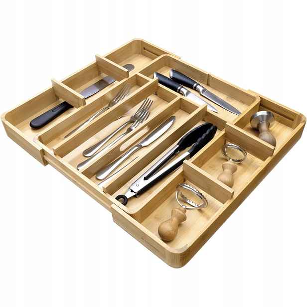 Navaris Rozkládací organizér na příbory z bambusu 50x43x4,8 cm hnědý