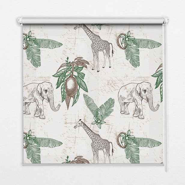 TULUP VNITŘNÍ roleta - okenní roleta - roleta - 100x100 cm - Žirafy, sloni a listí